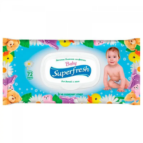 Серветки вологі для дітей Superfresh Baby з клапаном, 72шт./уп.